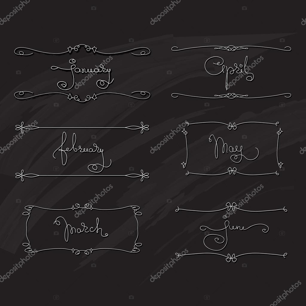 Handwritten words January, February, March, April, May, June a Stock ...