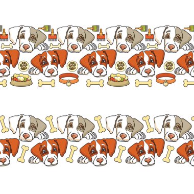 Köpek pürüzsüz desen. Sevimli evcil hayvanlar ve köpekler. Vektör.