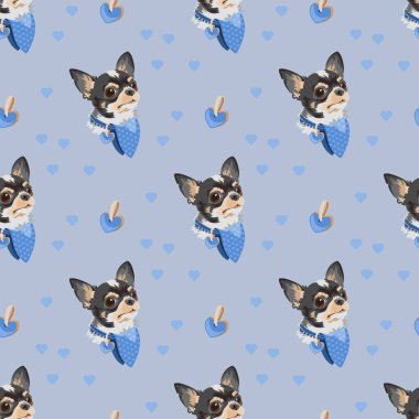 Köpek yavrusu Chihuahua 'nın kusursuz deseni. Evcil hayvan kafası. Vektör düz arkaplan.