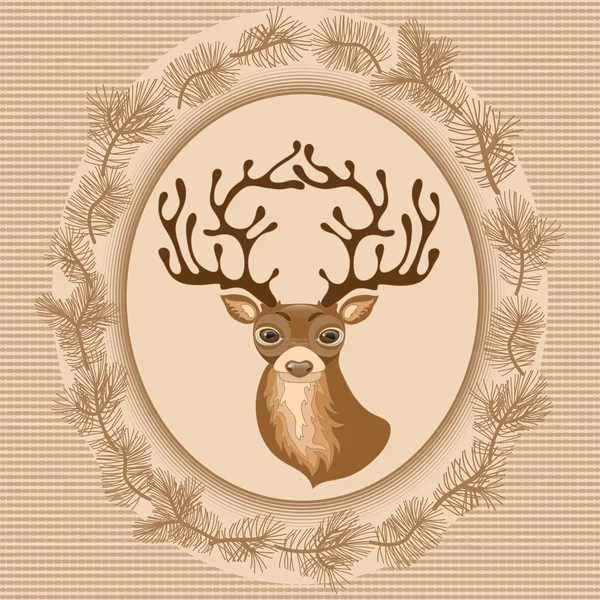 新的一年的卡与鹿，枝. — 图库矢量图片