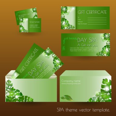 Vektör yeşil egzotik yaprakları ile şablon ayarla. 