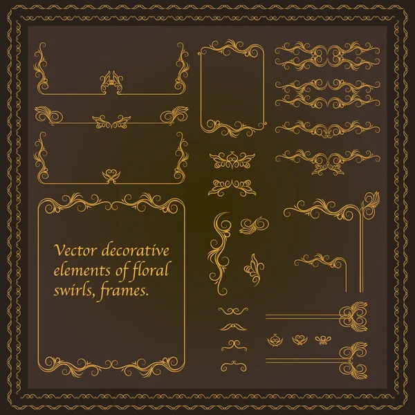 Éléments décoratifs vintage vectoriels avec tourbillons floraux, cadres — Image vectorielle