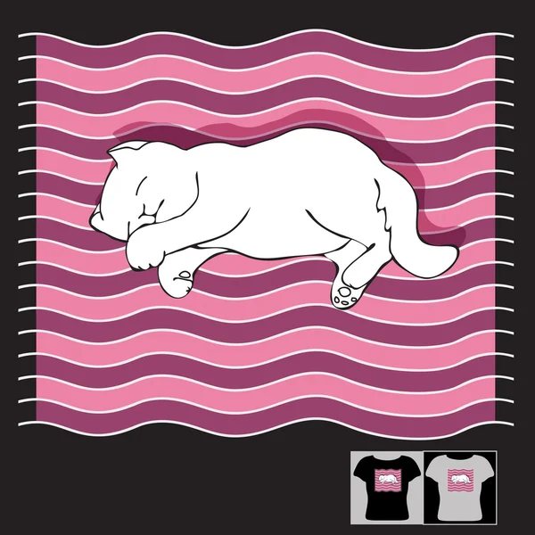 Ilustración vectorial con gato dormido en una esterilla a rayas . — Vector de stock