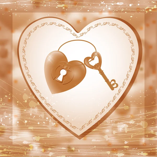 Vektor illustration med nyckel och hjärtat nyckelhål. — Stock vektor