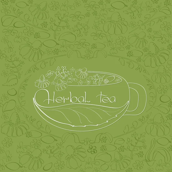 Ilustración vectorial con silueta blanca dibujada a mano tema de té de hierbas . — Vector de stock