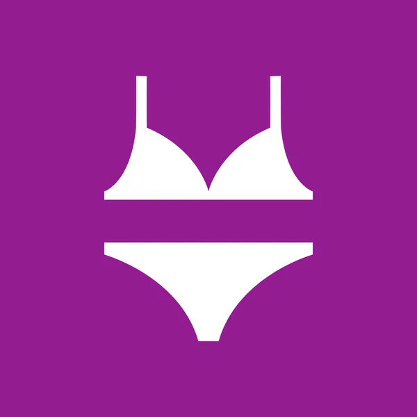 Women's white swimsuit icon on purple background — Stock Vector