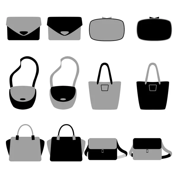 Set aus grau und schwarz isoliert modisch Taschen — Stockvektor