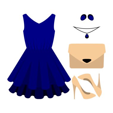 Kadın'ın giysiler mavi elbise ve aksesuarlar ile dizi