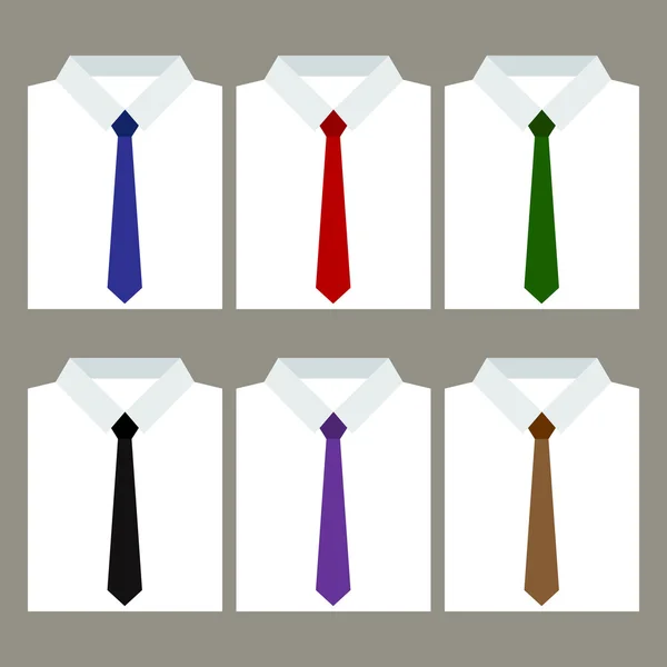 Set of trendy men's white shirts with ties — Stock Vector