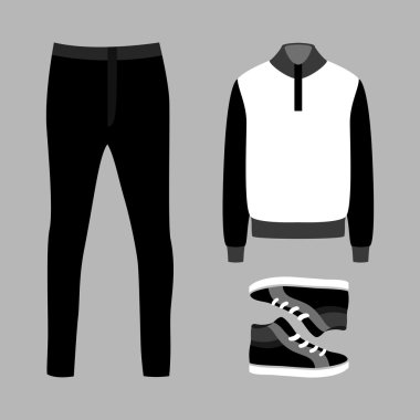 Pantolon, pullover ve spor ayakkabı ile trendy erkek giysileri seti