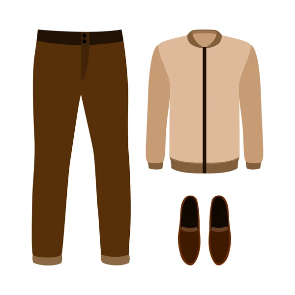 Conjunto de ropa de hombre de moda con pantalones, chaqueta y mocasines — Vector de stock