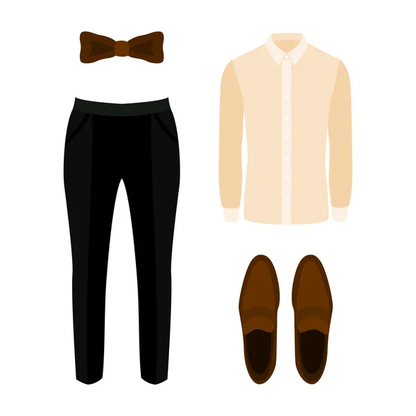 Conjunto de roupas masculinas da moda com calças, camisa e acessórios —  Vetores de Stock