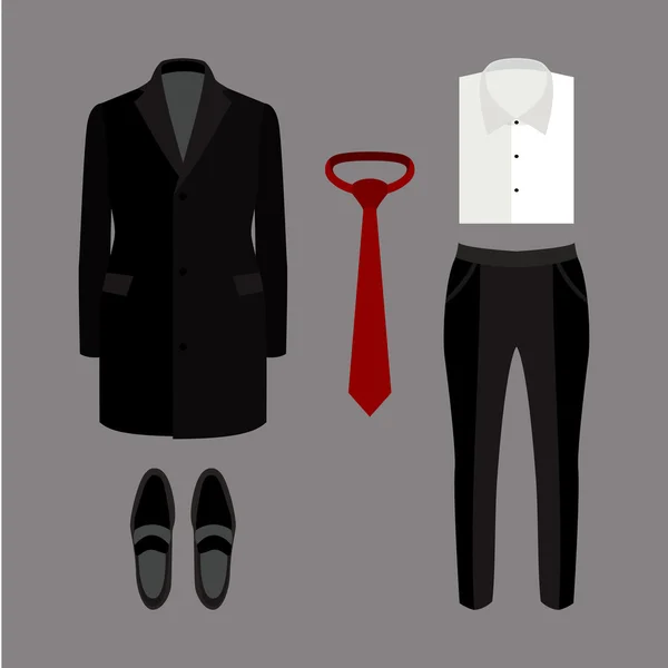 Conjunto de roupas masculinas da moda e acessórios. Roupeiro masculino — Vetor de Stock