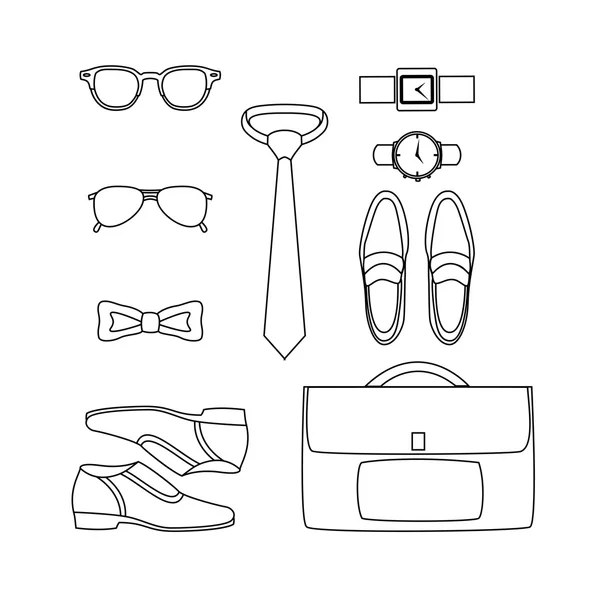 Set of outline trendy men's accessories. Men's wardrobe — Stock Vector