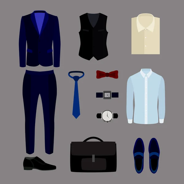 Ensemble de vêtements et accessoires pour hommes tendance. Armoire pour hommes — Image vectorielle