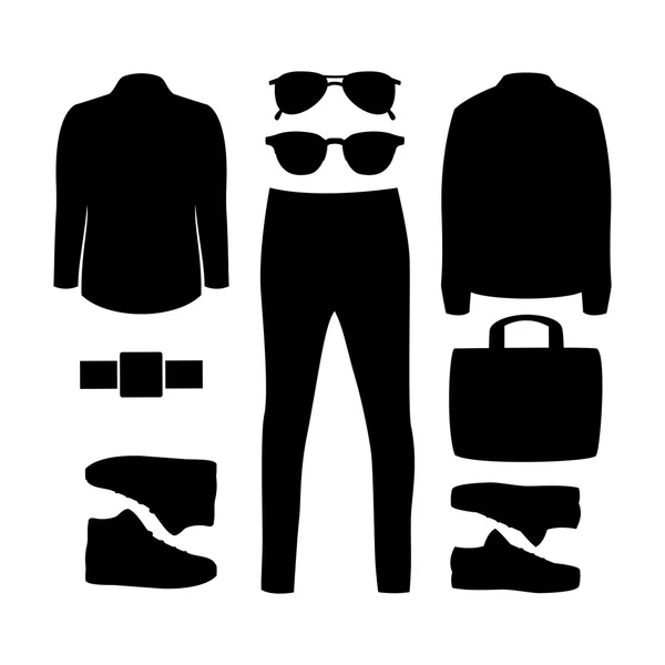 Conjunto de ropa y accesorios para hombre de moda de silueta negra. Yo. — Archivo Imágenes Vectoriales