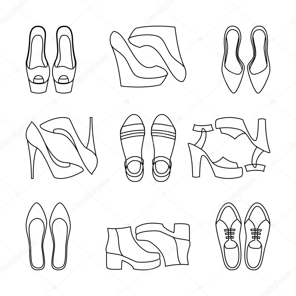 Set of line trendy women's shoes