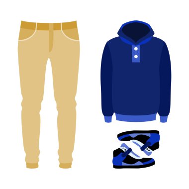 Set of trendy men's clothes with pants, hoody and sneakers. Men'