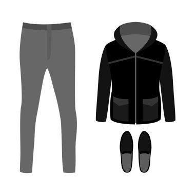 Set of trendy men's clothes with parka,pants and moccasins. Men'