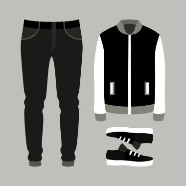 Pantolon, ceket ve spor ayakkabı ile trendy erkek giysileri seti. Erkek