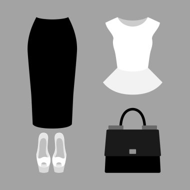 Etek, peplum üst ve erişim ile trendy kadın giysileri Seti