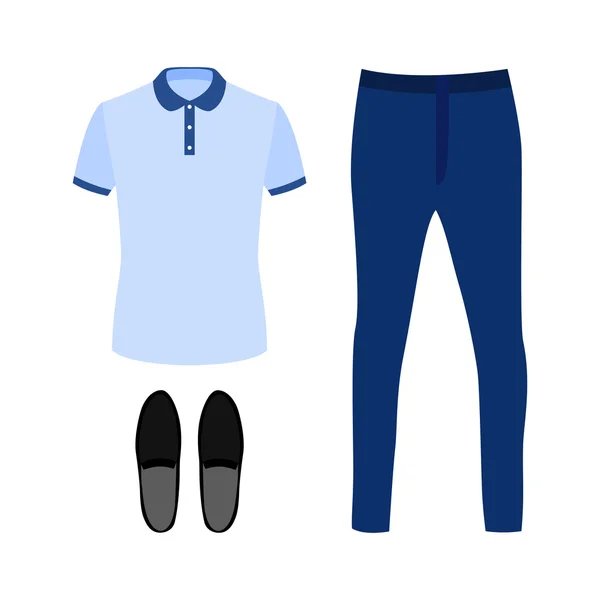 Набір модного чоловічого одягу з сорочкою поло, джинсами та мокасинами — стоковий вектор
