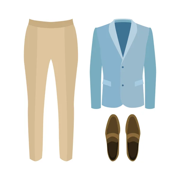 Conjunto de ropa de hombre de moda con pantalones, chaqueta y mocasines. Hombre. — Archivo Imágenes Vectoriales