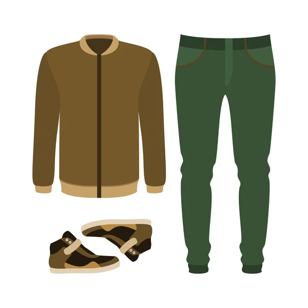 바지, 재킷, 운동화와 트렌디 한 남성 의류 세트. 남자 — 스톡 벡터