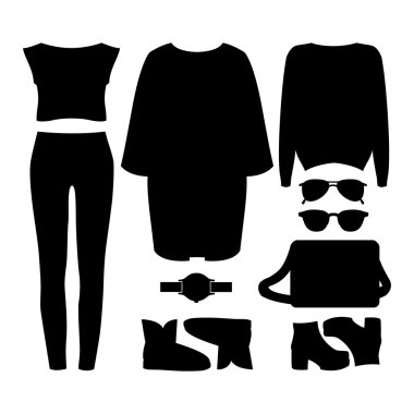 Modaya uygun kadın kıyafetleri seti. Kadın ceket, kot pantolon, üst kıyafet