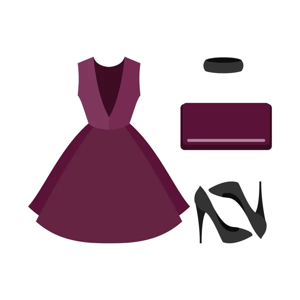 Ensemble de vêtements féminins tendance. Tenue de robe de femme violette esprit — Image vectorielle