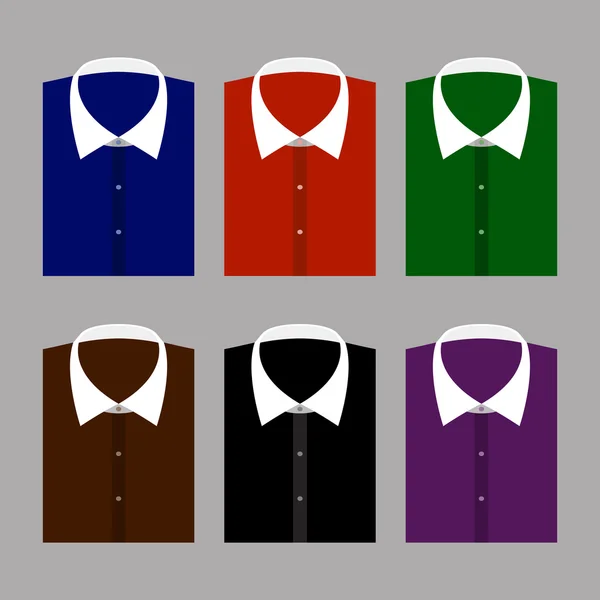 Set of trendy color men's shirt with white collars — Stock Vector