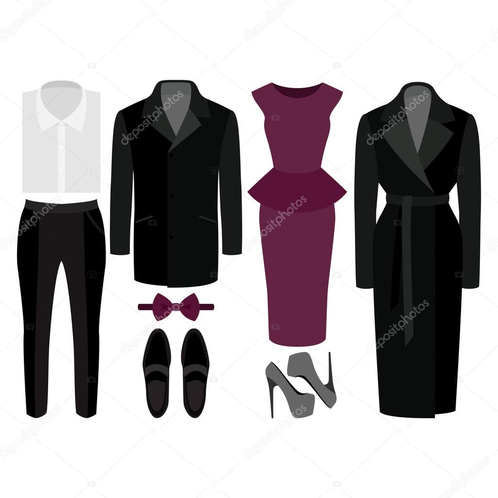 Set of  trendy clothes. Outfit of man and woman clothes and accessories