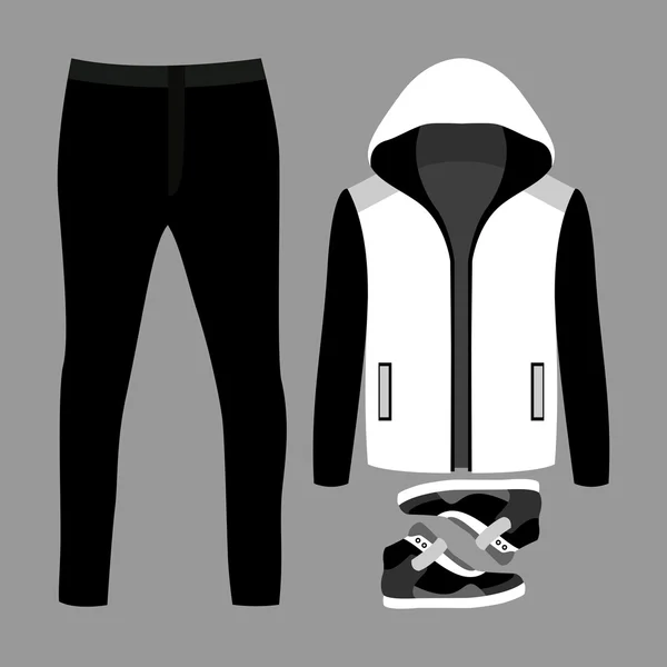 Conjunto de ropa de hombre de moda. Traje de hombre chaqueta, pantalones y zapatillas de deporte. Armario de hombre — Vector de stock