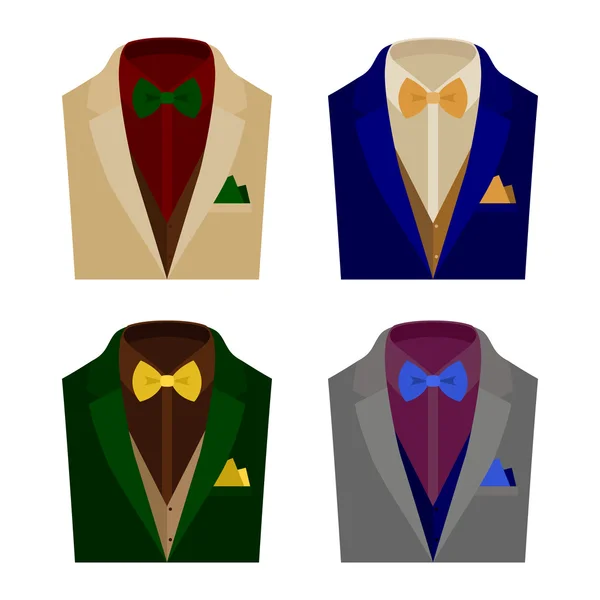 一套时髦的男装，夹克，背心，衬衫，领结和手帕。男士衣柜 — 图库矢量图片