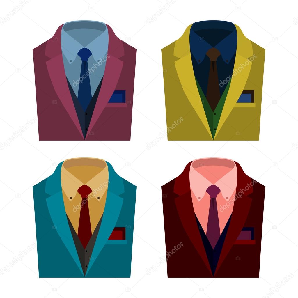 Set of  trendy men's clothes with jacket, vest, shirt, tie and handkerchief. Men's wardrobe