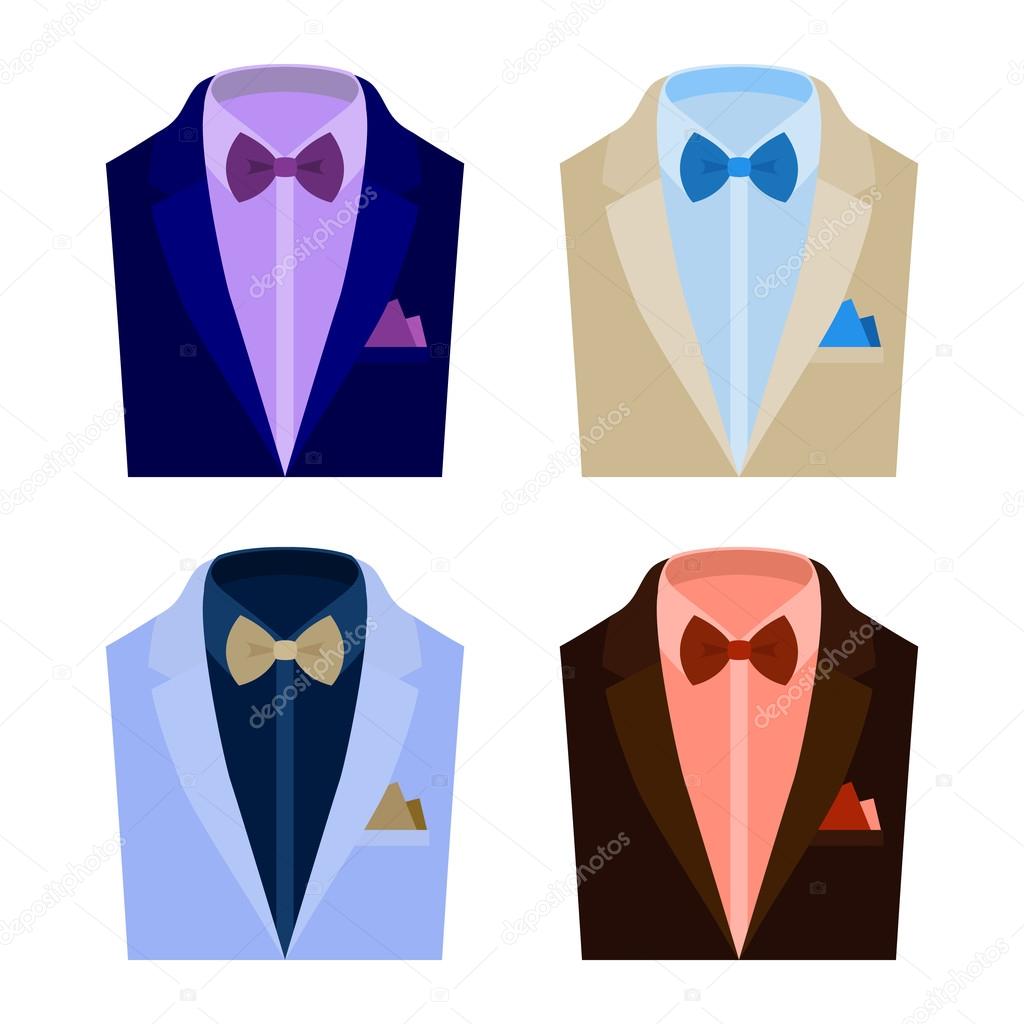 Set of  trendy men's clothes with jacket, shirt, bow tie and handkerchief. Men's wardrobe