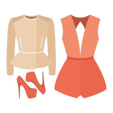 Modaya uygun kadın kıyafetleri seti. Kadın genel kıyafet, rocker ceket ve aksesuarları. Kadın gardırop