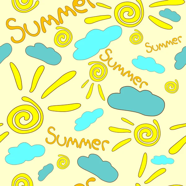 Summer seamless pattern with sun and clouds — Stock Vector