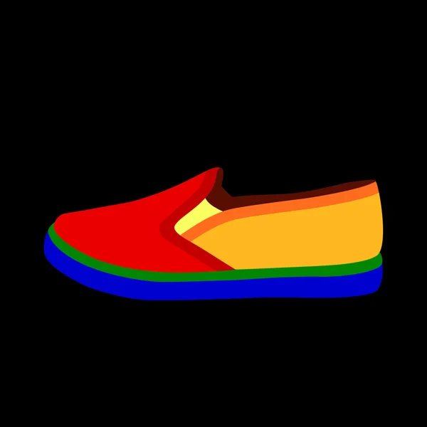 Colorido deporte slip-on sobre fondo negro — Vector de stock