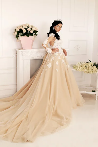 Splendida sposa in abito da sposa di lusso — Foto Stock