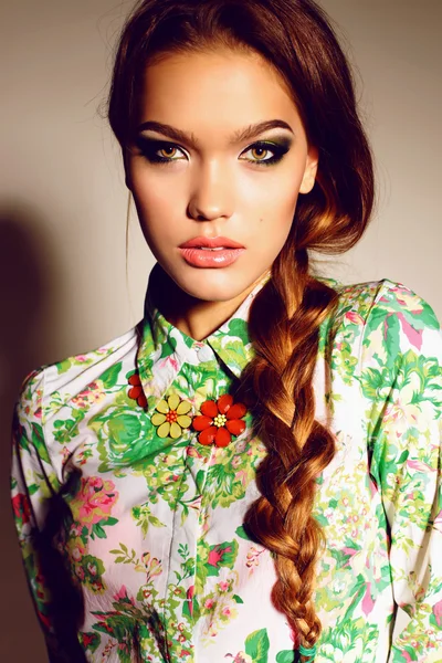 Beautiful woman in elegant silk blouse — Stock Fotó