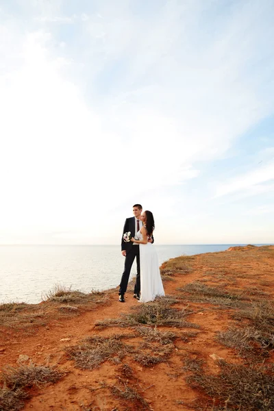 Krásné ženich a nevěsta ve svatebních šatech — Stock fotografie