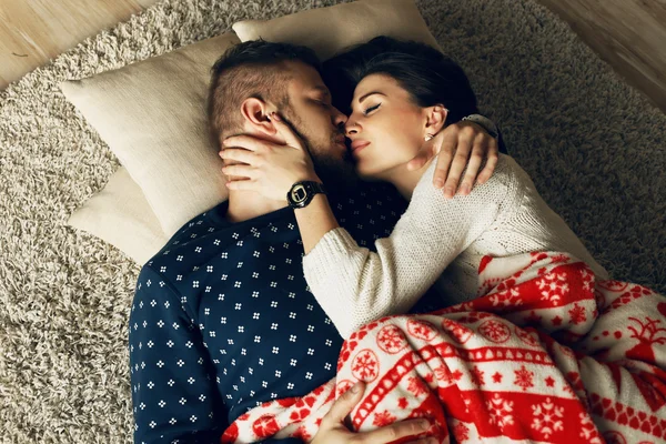 Christmas beautiful tender couple — Stock Photo, Image