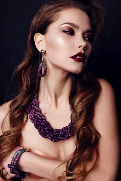 Woman with long dark curly hair — Stock Fotó