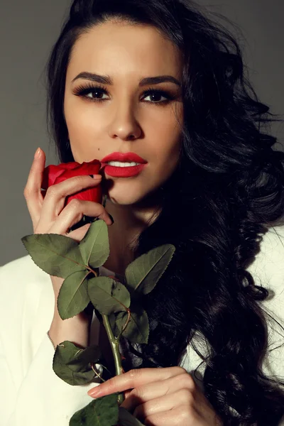 Sexy woman with red rose — Stock Photo, Image