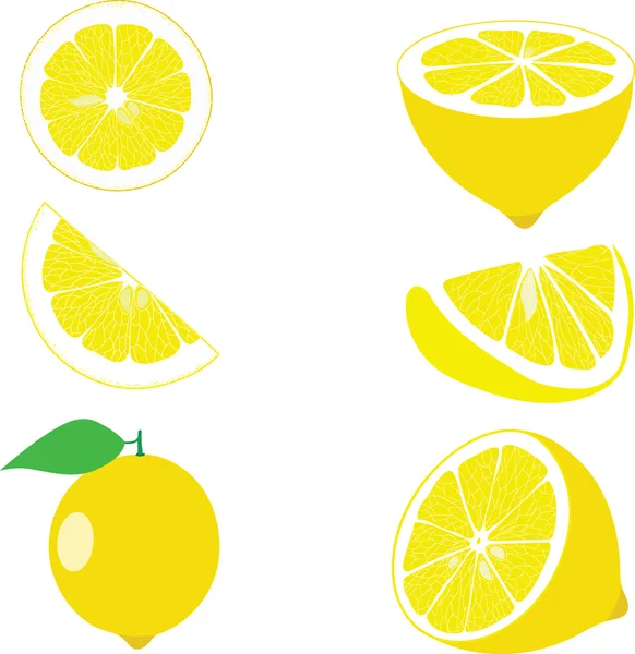 Limón, rodajas de limón, juego de limones, ilustraciones vectoriales — Vector de stock