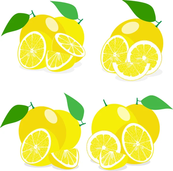 Limón, rodajas de limón, juego de limones, ilustraciones vectoriales — Archivo Imágenes Vectoriales