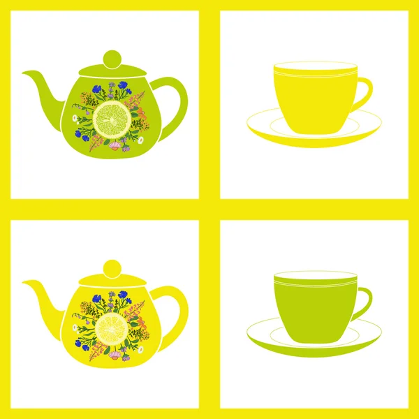 Τσαγιέρα με Κύπελλο, τσάι από βότανα. Χωρίς ραφή πρότυπο. — Διανυσματικό Αρχείο