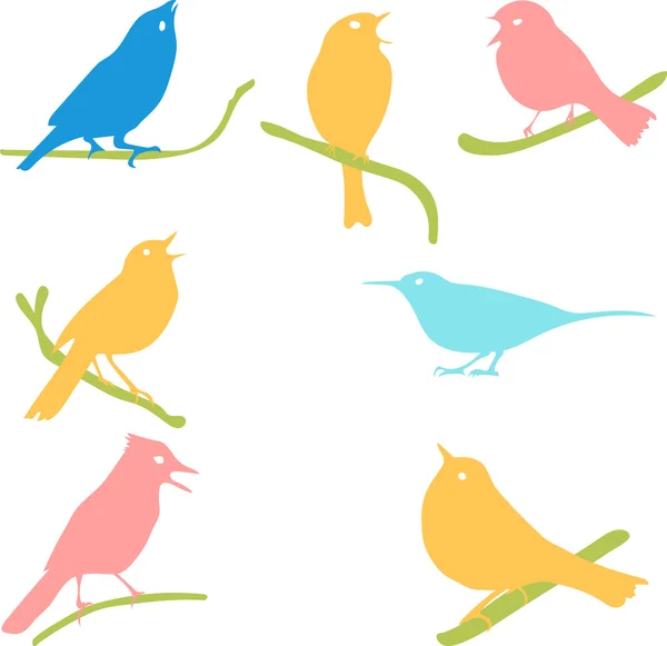 Bird Silhouettes, colored silhouettes. — Stock Vector