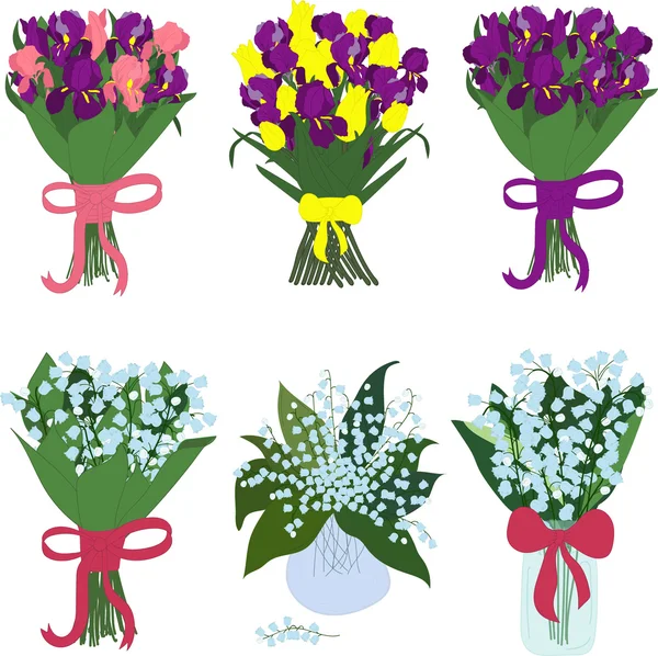Iris ve lilyum vadi, buketler, vektör
